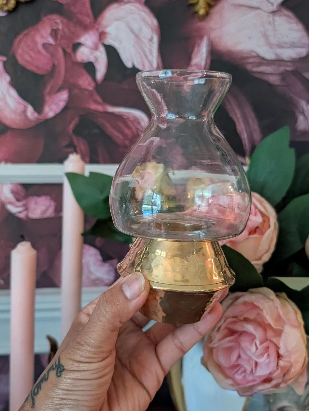 Vintage Brass Gold Hurricane Candle holder 6